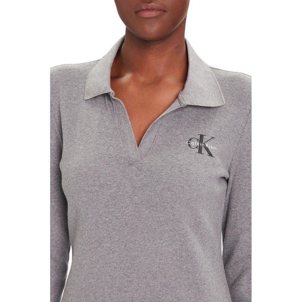 CALVIN KLEIN JEANS LS MONOLOGO RIB POLO MINI DRESS ΦΟΡΕΜΑ ΓΥΝΑΙΚΕΙΟ GREY