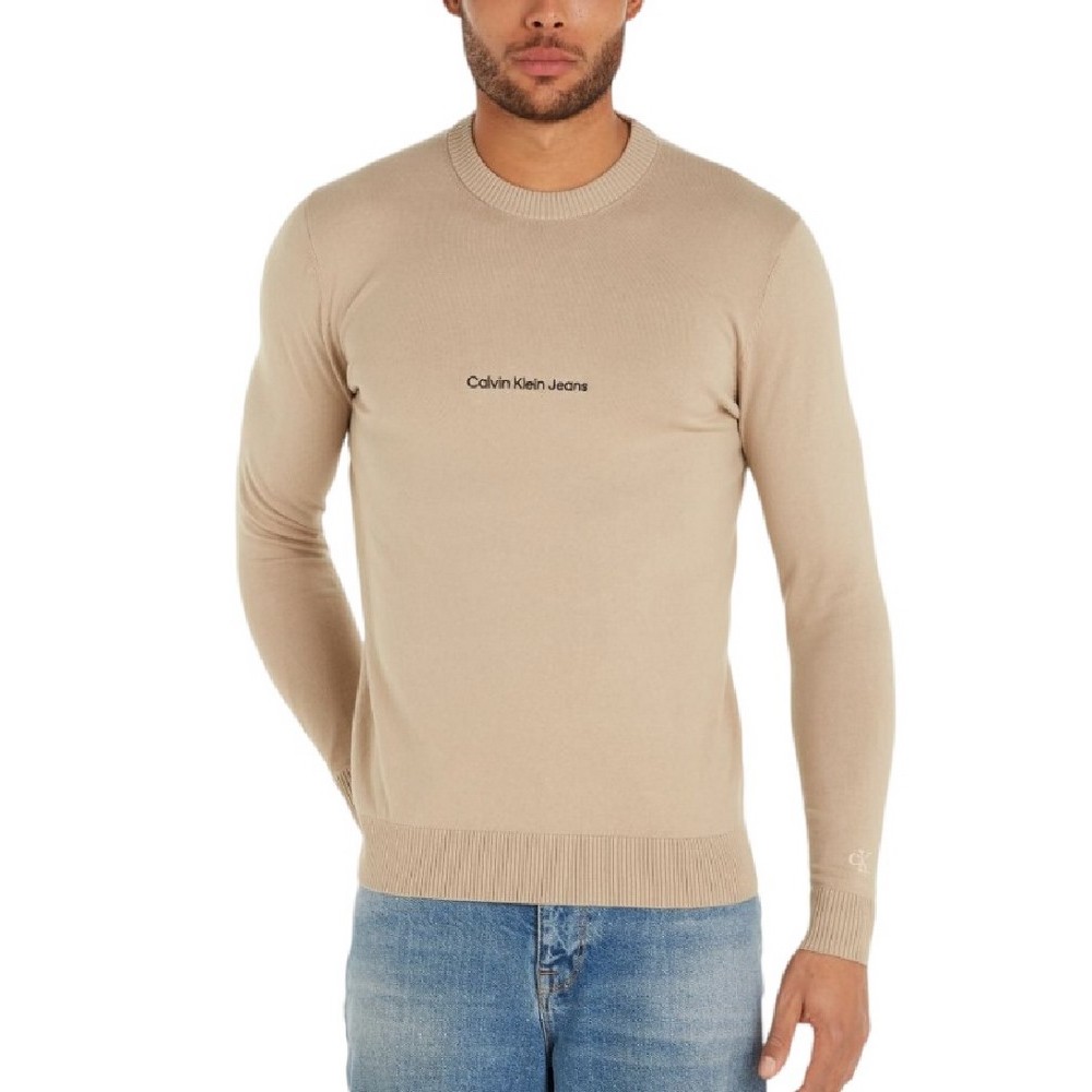 CALVIN KLEIN INSTITUTIONAL ESSENTIAL SWEATER ΜΠΛΟΥΖΑ ΑΝΔΡΙΚΗ TAUPE