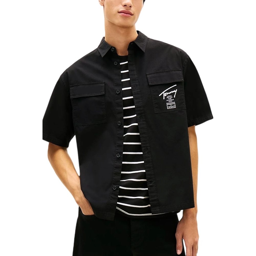 TOMMY JEANS BOXY SKATER SHIRT ΠΟΥΚΑΜΙΣΟ ΑΝΔΡΙΚΟ BLACK