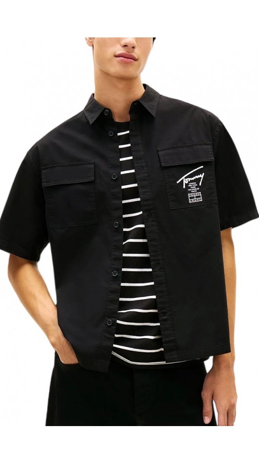 TOMMY JEANS BOXY SKATER SHIRT ΠΟΥΚΑΜΙΣΟ ΑΝΔΡΙΚΟ BLACK
