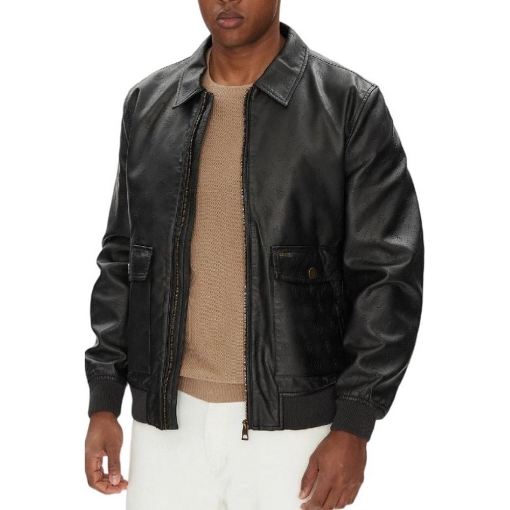 GUESS MONOGRAM AVIATOR JACKET ΜΠΟΥΦΑΝ ΑΝΔΡΙΚΟ BLACK