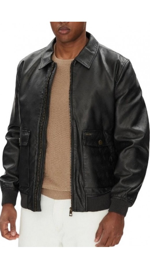 GUESS MONOGRAM AVIATOR JACKET ΜΠΟΥΦΑΝ ΑΝΔΡΙΚΟ BLACK