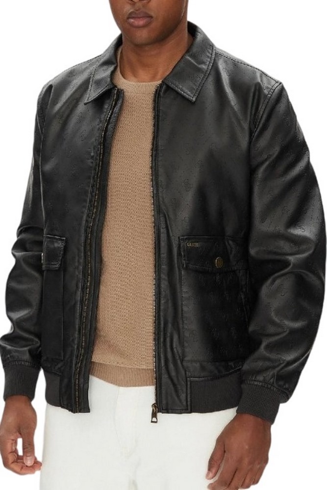 GUESS MONOGRAM AVIATOR JACKET ΜΠΟΥΦΑΝ ΑΝΔΡΙΚΟ BLACK