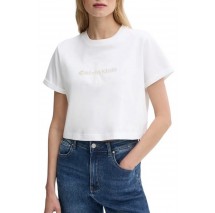 CALVIN KLEIN JEANS  LIQUID CK CROPPED TEE T-SHIRT ΜΠΛΟΥΖΑ ΓΥΝΑΙΚΕΙΑ BRIGHT WHITE