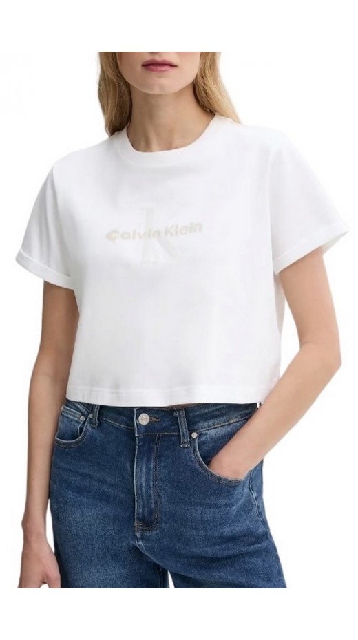 CALVIN KLEIN JEANS  LIQUID CK CROPPED TEE T-SHIRT ΜΠΛΟΥΖΑ ΓΥΝΑΙΚΕΙΑ BRIGHT WHITE