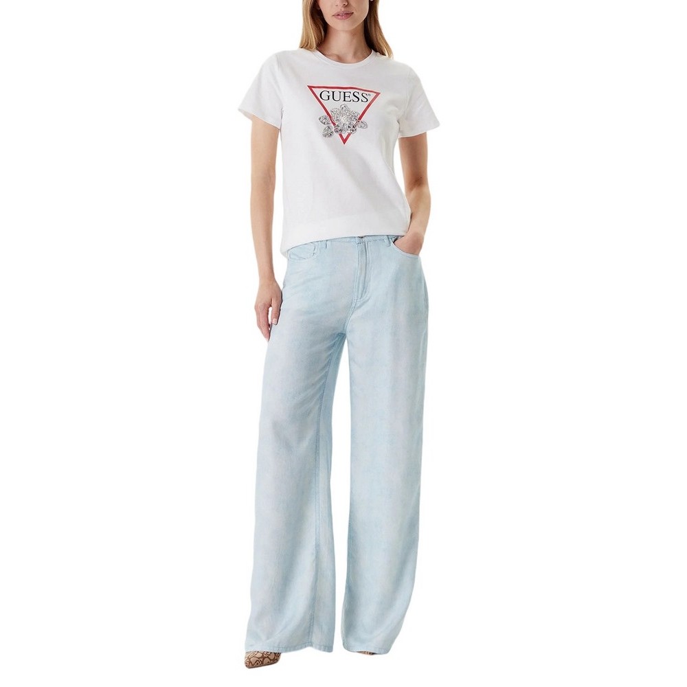 GUESS FLOWER BLING EASY TEE T-SHIRT ΜΠΛΟΥΖΑ ΓΥΝΑΙΚΕΙΑ WHITE