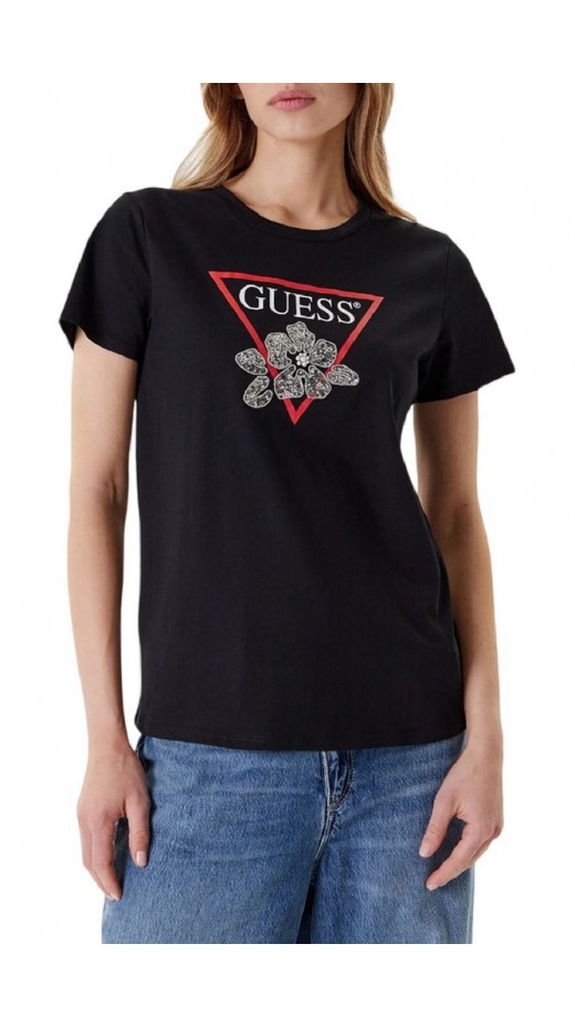 GUESS FLOWER BLING EASY TEE T-SHIRT ΜΠΛΟΥΖΑ ΓΥΝΑΙΚΕΙΑ BLACK