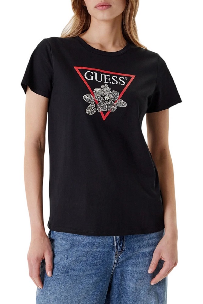 GUESS FLOWER BLING EASY TEE T-SHIRT ΜΠΛΟΥΖΑ ΓΥΝΑΙΚΕΙΑ BLACK