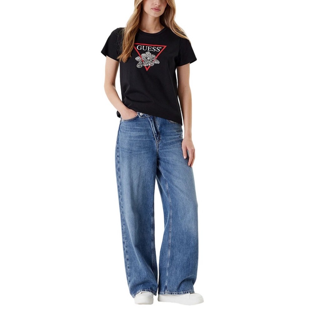 GUESS FLOWER BLING EASY TEE T-SHIRT ΜΠΛΟΥΖΑ ΓΥΝΑΙΚΕΙΑ BLACK
