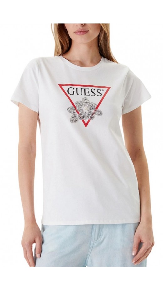 GUESS FLOWER BLING EASY TEE T-SHIRT ΜΠΛΟΥΖΑ ΓΥΝΑΙΚΕΙΑ WHITE