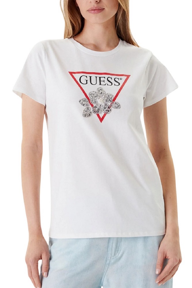 GUESS FLOWER BLING EASY TEE T-SHIRT ΜΠΛΟΥΖΑ ΓΥΝΑΙΚΕΙΑ WHITE