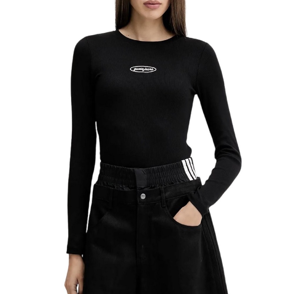GUESS JEANS LS CN EMBRO SLIM TOP ΜΠΛΟΥΖΑ ΓΥΝΑΙΚΕΙΑ BLACK