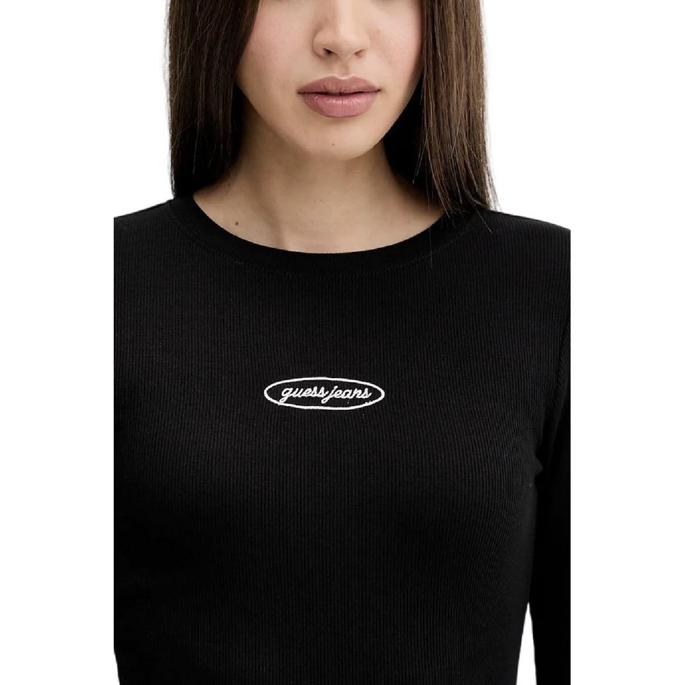 GUESS JEANS LS CN EMBRO SLIM TOP ΜΠΛΟΥΖΑ ΓΥΝΑΙΚΕΙΑ BLACK