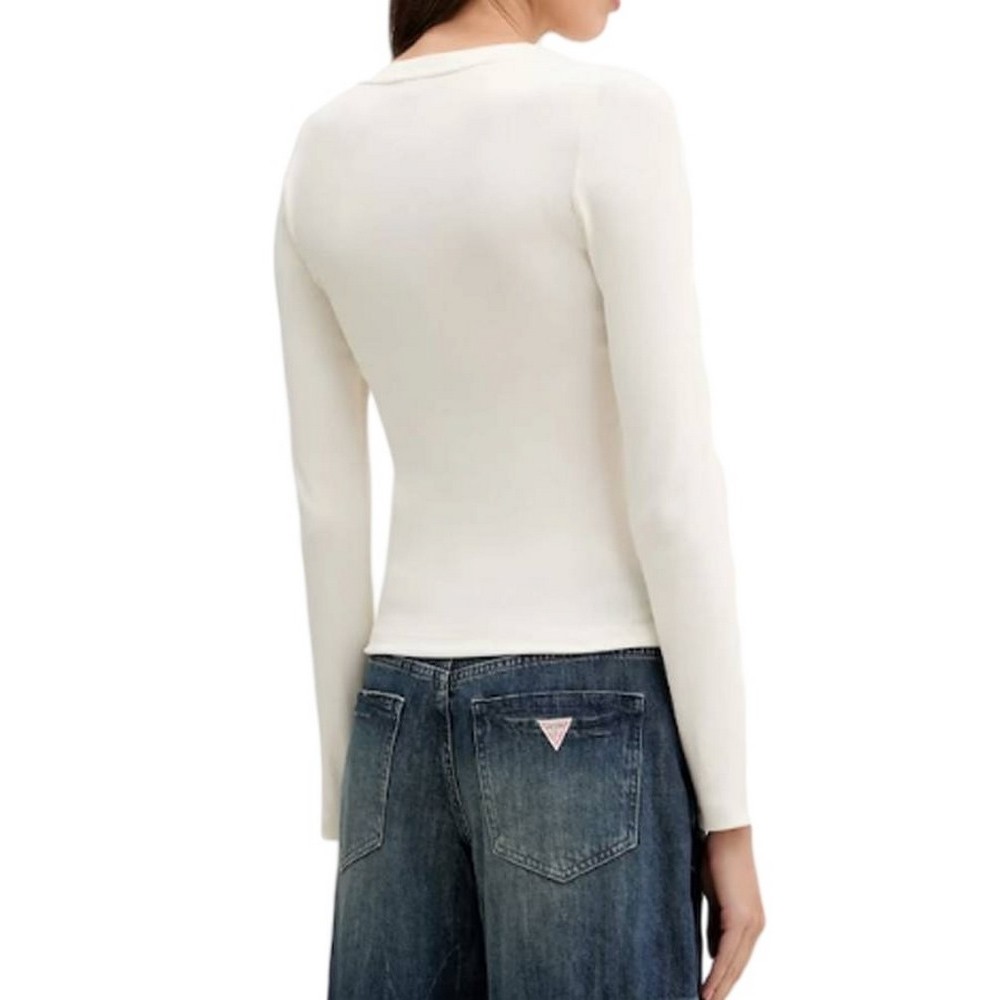 GUESS JEANS LS CN EMBRO SLIM TOP ΜΠΛΟΥΖΑ ΓΥΝΑΙΚΕΙΑ ECRU