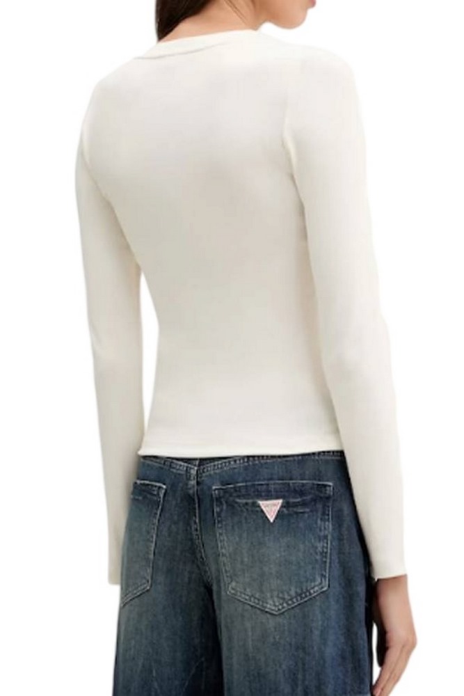 GUESS JEANS LS CN EMBRO SLIM TOP ΜΠΛΟΥΖΑ ΓΥΝΑΙΚΕΙΑ ECRU