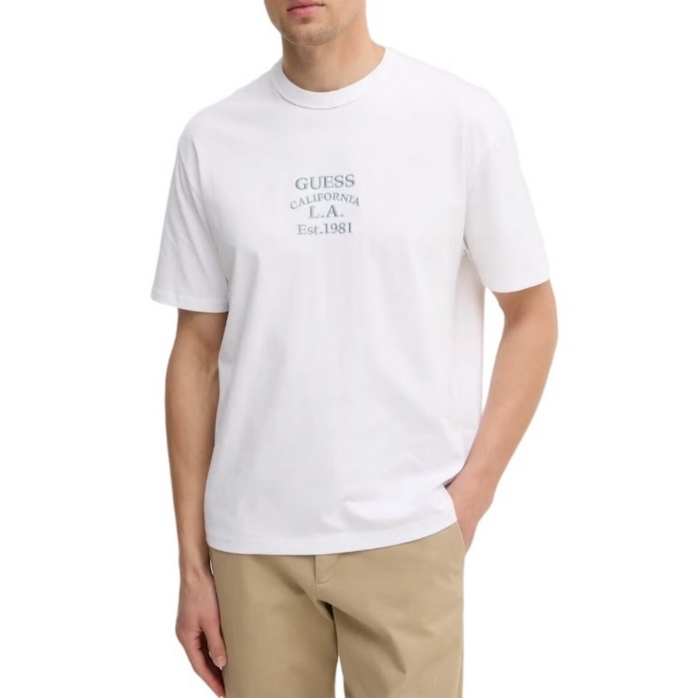 GUESS SS CN OVER EMBRO TEE T-SHIRT ΜΠΛΟΥΖΑ ΑΝΔΡΙΚΗ WHITE