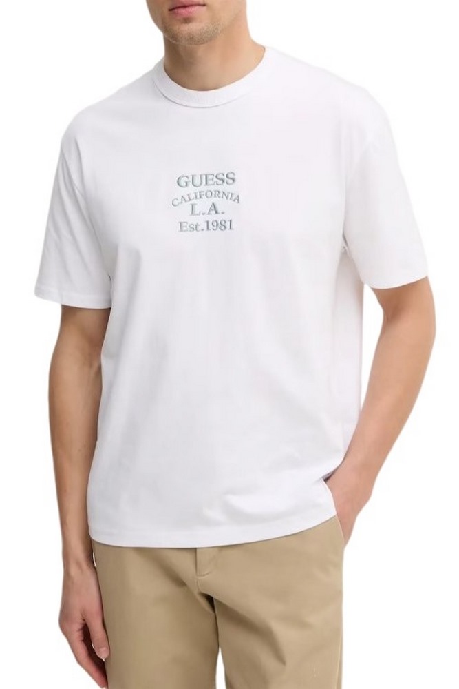 GUESS SS CN OVER EMBRO TEE T-SHIRT ΜΠΛΟΥΖΑ ΑΝΔΡΙΚΗ WHITE