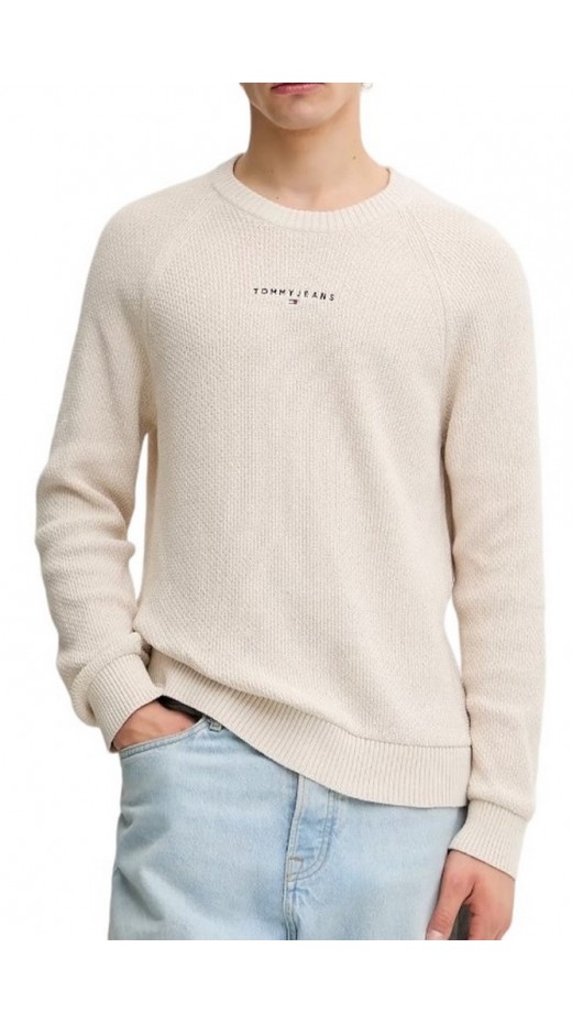 TOMMY JEANS SLIM RAGLAN LINEAR SWEATER ΜΠΛΟΥΖΑ ΠΛΕΚΤΗ ΑΝΔΡΙΚΗ BEIGE