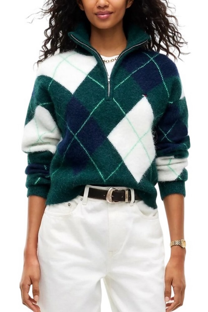 TOMMY JEANS FLUFFY QUARTER ZIP SWEATER ΜΠΛΟΥΖΑ ΠΛΕΚΤΗ ΓΥΝΑΙΚΕΙΑ GREEN