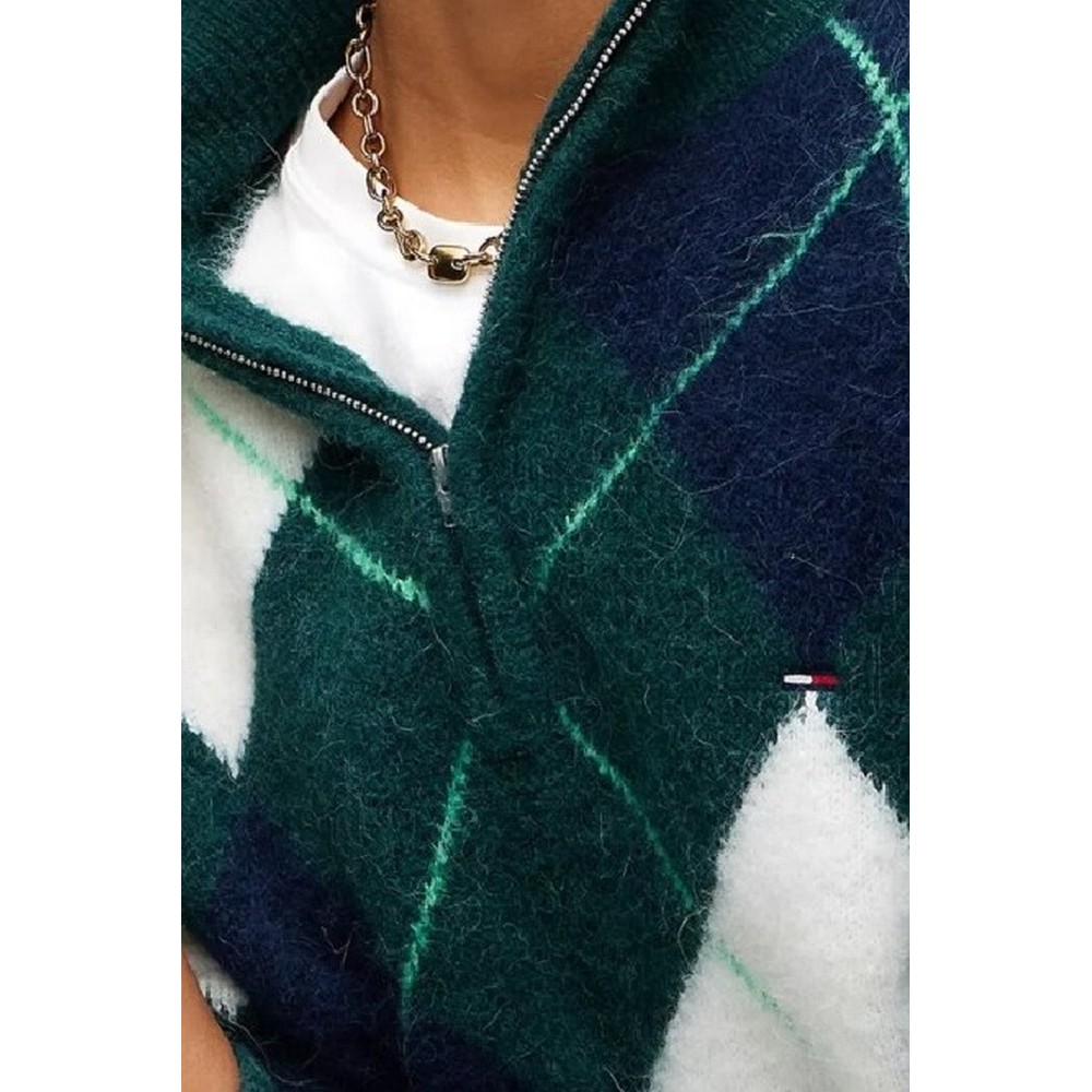 TOMMY JEANS FLUFFY QUARTER ZIP SWEATER ΜΠΛΟΥΖΑ ΠΛΕΚΤΗ ΓΥΝΑΙΚΕΙΑ GREEN