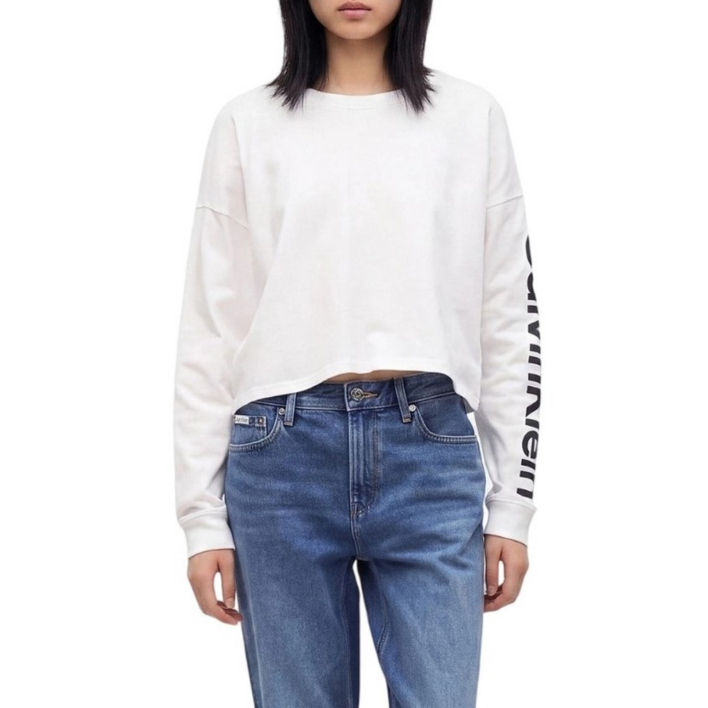 CALVIN KLEIN PERFORMANCE BOXY CROP TEE GRAPHIC ΜΠΛΟΥΖΑ ΜΑΚΡΥΜΑΝΙΚΗ ΓΥΝΑΙΚΕΙΑ WHITE