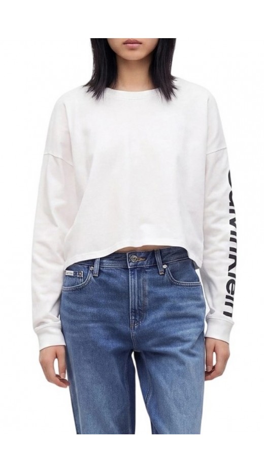 CALVIN KLEIN PERFORMANCE BOXY CROP TEE GRAPHIC ΜΠΛΟΥΖΑ ΜΑΚΡΥΜΑΝΙΚΗ ΓΥΝΑΙΚΕΙΑ WHITE