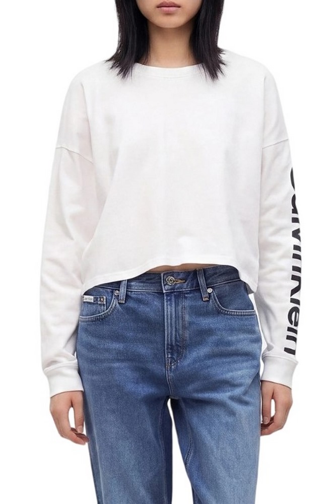 CALVIN KLEIN PERFORMANCE BOXY CROP TEE GRAPHIC ΜΠΛΟΥΖΑ ΜΑΚΡΥΜΑΝΙΚΗ ΓΥΝΑΙΚΕΙΑ WHITE