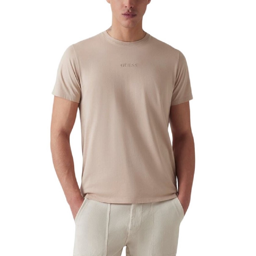 GUESS EMB PIMA CREW T-SHIRT ΜΠΛΟΥΖΑ ΑΝΔΡΙΚΗ ECRU