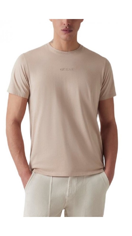 GUESS EMB PIMA CREW T-SHIRT ΜΠΛΟΥΖΑ ΑΝΔΡΙΚΗ ECRU