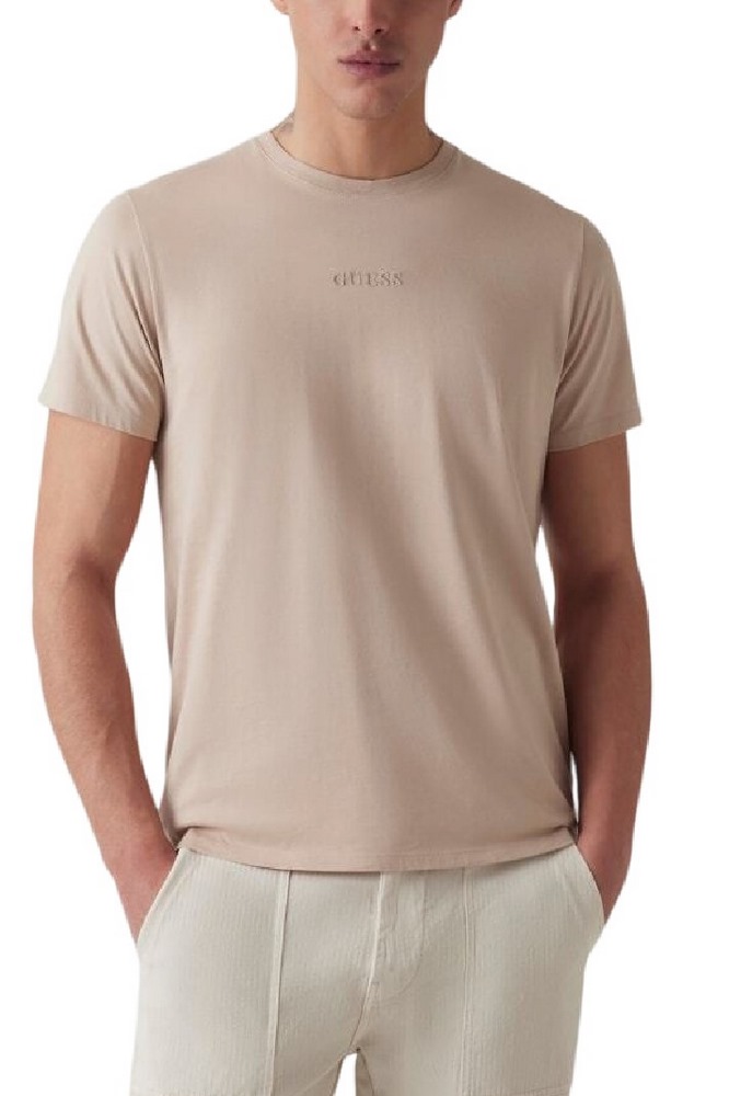 GUESS EMB PIMA CREW T-SHIRT ΜΠΛΟΥΖΑ ΑΝΔΡΙΚΗ ECRU
