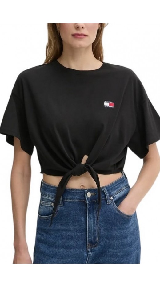 TOMMY JEANS  REG WAIST TIE BADGE TEE EXT ΤΟΠ ΓΥΝΑΙΚΕΙΟ BLACK