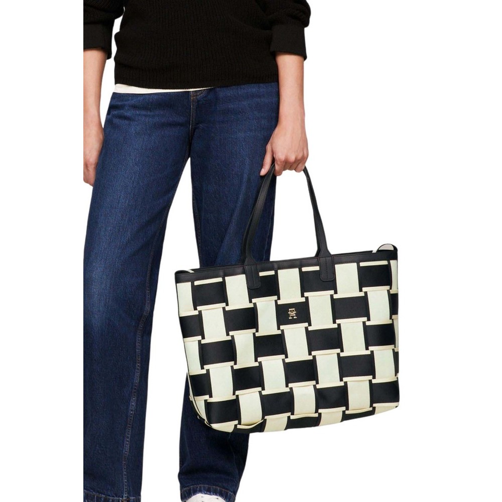 TOMMY HILFIGER ICONIC TOMMY TOTE WOVEN ΤΣΑΝΤΑ ΓΥΝΑΙΚΕΙΑ BEIGE