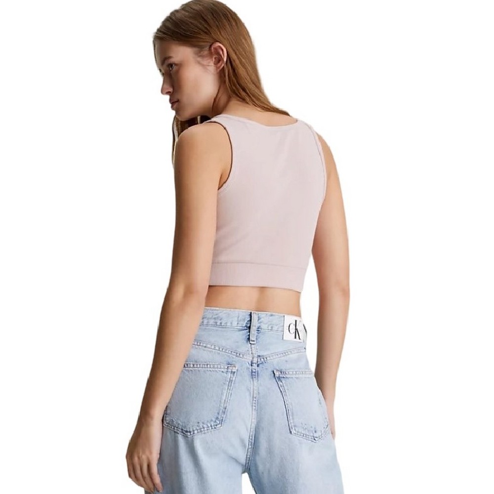 CALVIN KLEIN JEANS WOVEN LABEL RIB TOP ΤΟΠ ΓΥΝΑΙΚΕΙΟ PINK