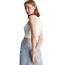 CALVIN KLEIN JEANS WOVEN LABEL RIB TOP ΤΟΠ ΓΥΝΑΙΚΕΙΟ BRIGHT WHITE