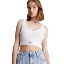 CALVIN KLEIN JEANS WOVEN LABEL RIB TOP ΤΟΠ ΓΥΝΑΙΚΕΙΟ BRIGHT WHITE