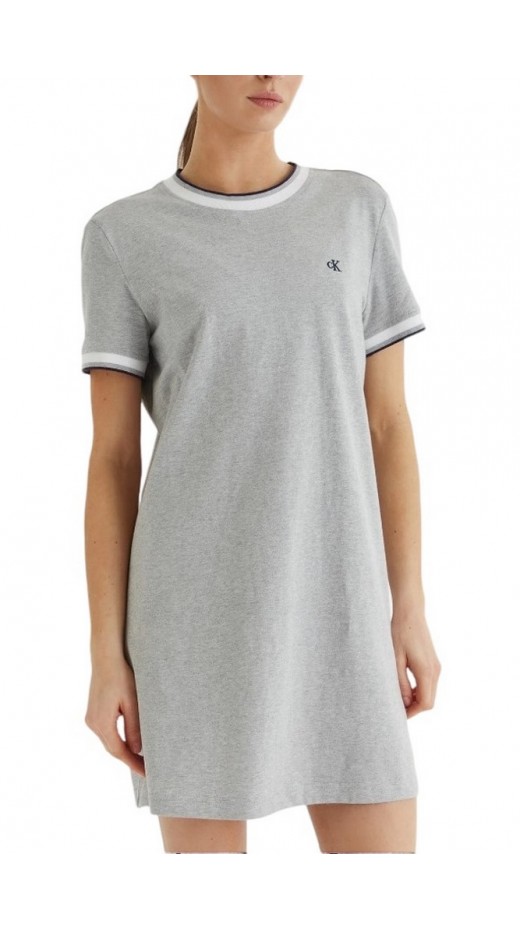 CALVIN KLEIN JEANS CTN MONOGRAM STRIPE TRIM MINI ΦΟΡΕΜΑ ΓΥΝΑΙΚΕΙΟ GREY