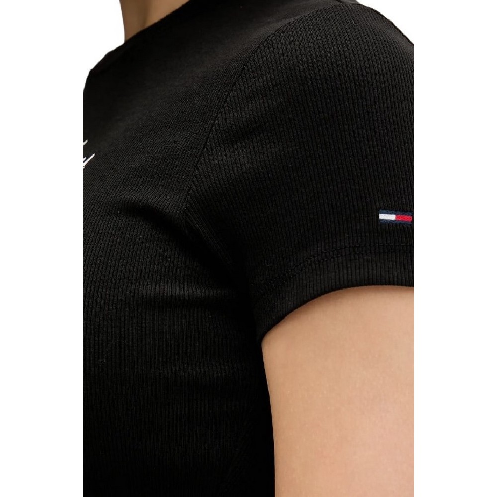 TOMMY JEANS SLIM ESS LOGO 1 RIB TEE EXT ΜΠΛΟΥΖΑ ΓΥΝΑΙΚΕΙΑ BLACK