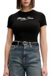 TOMMY JEANS SLIM ESS LOGO 1 RIB TEE EXT ΜΠΛΟΥΖΑ ΓΥΝΑΙΚΕΙΑ BLACK