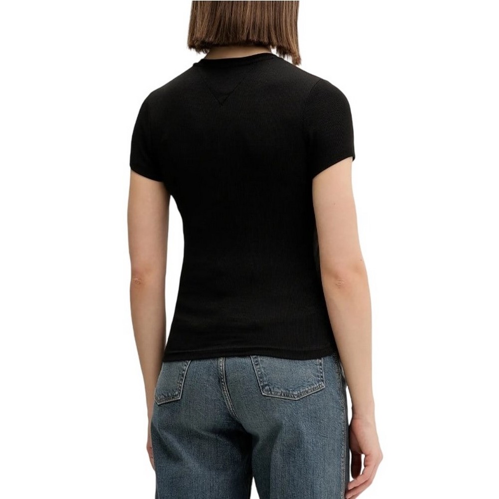 TOMMY JEANS SLIM ESS LOGO 1 RIB TEE EXT ΜΠΛΟΥΖΑ ΓΥΝΑΙΚΕΙΑ BLACK