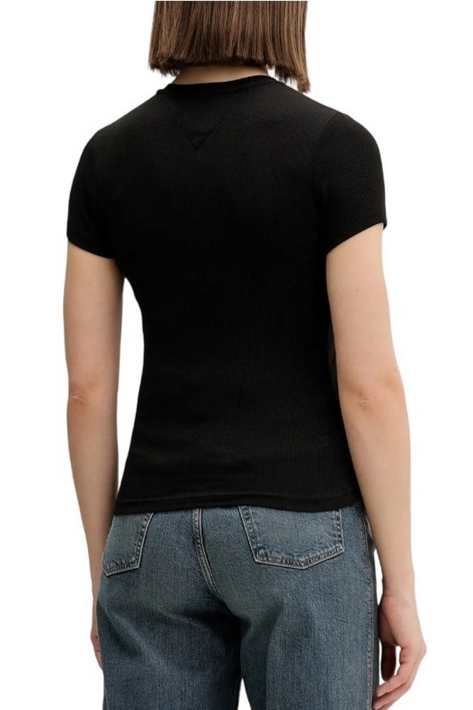 TOMMY JEANS SLIM ESS LOGO 1 RIB TEE EXT ΜΠΛΟΥΖΑ ΓΥΝΑΙΚΕΙΑ BLACK
