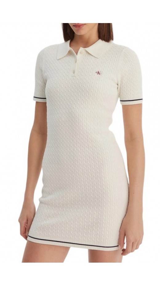 CALVIN KLEIN JEANS MICROCABLE MINI DRESS ΦΟΡΕΜΑ ΓΥΝΑΙΚΕΙΟ OFF WHITE