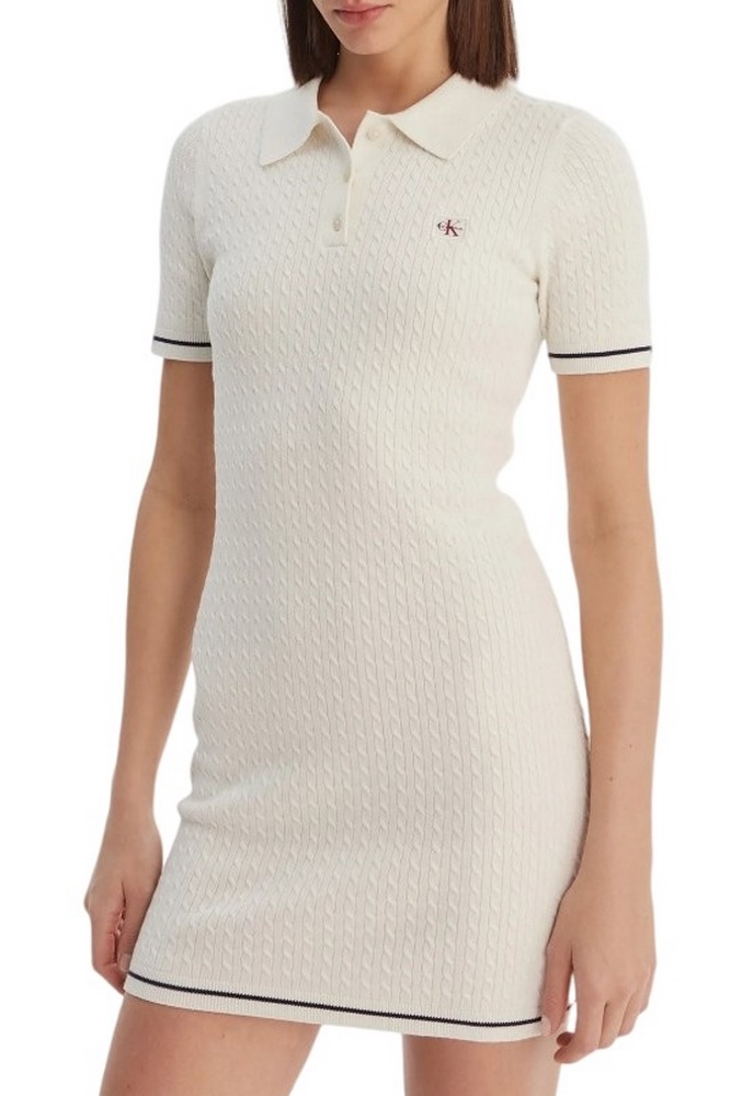 CALVIN KLEIN JEANS MICROCABLE MINI DRESS ΦΟΡΕΜΑ ΓΥΝΑΙΚΕΙΟ OFF WHITE