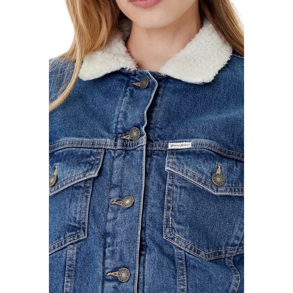 GUESS JEANS OVERSIZE TEDDY JACKET ΜΠΟΥΦΑΝ ΓΥΝΑΙΚΕΙΟ BLUΕ DENIM