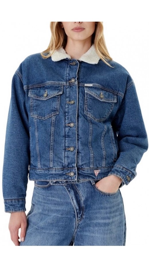 GUESS JEANS OVERSIZE TEDDY JACKET ΜΠΟΥΦΑΝ ΓΥΝΑΙΚΕΙΟ BLUΕ DENIM
