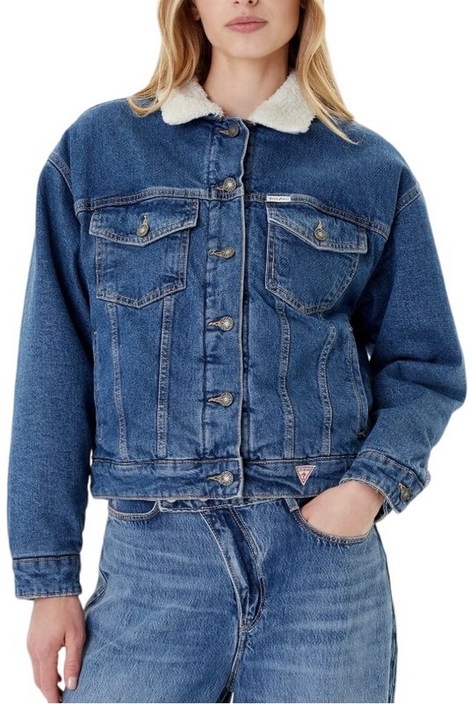 GUESS JEANS OVERSIZE TEDDY JACKET ΜΠΟΥΦΑΝ ΓΥΝΑΙΚΕΙΟ BLUΕ DENIM