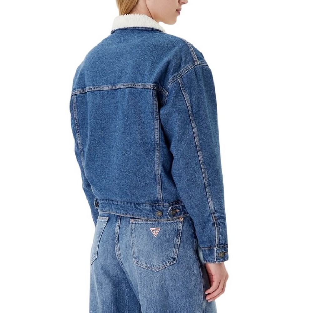 GUESS JEANS OVERSIZE TEDDY JACKET ΜΠΟΥΦΑΝ ΓΥΝΑΙΚΕΙΟ BLUΕ DENIM
