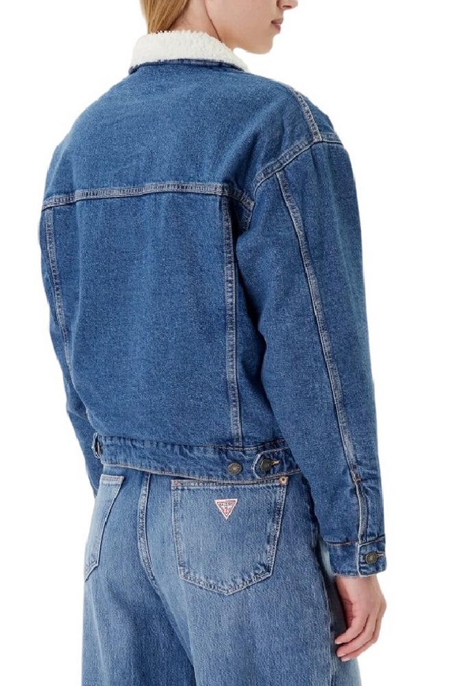 GUESS JEANS OVERSIZE TEDDY JACKET ΜΠΟΥΦΑΝ ΓΥΝΑΙΚΕΙΟ BLUΕ DENIM