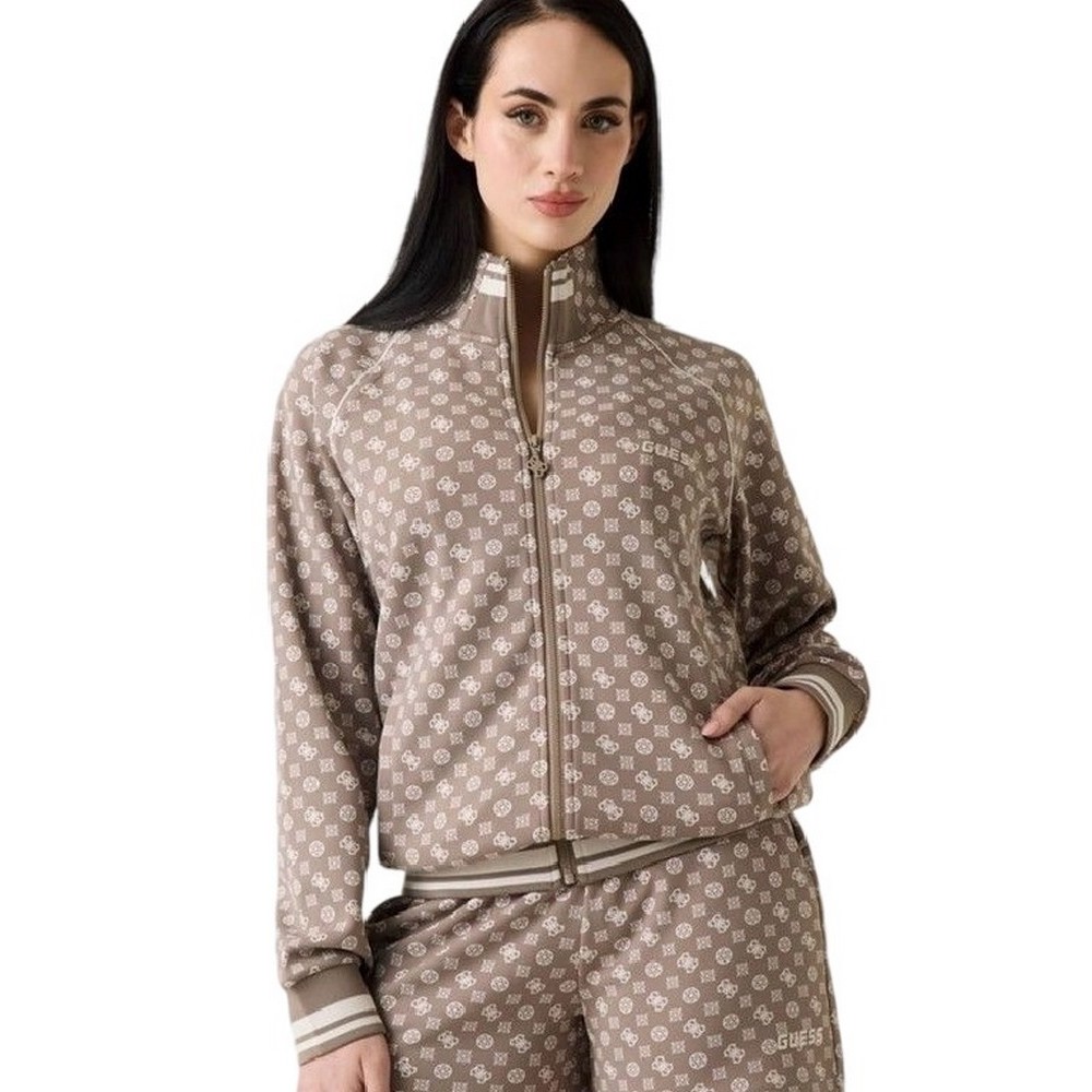 GUESS AGGIE FULL ZIP SWEATSHIRT ΖΑΚΕΤΑ ΦΟΥΤΕΡ ΓΥΝΑΙΚΕΙΑ MOCHA