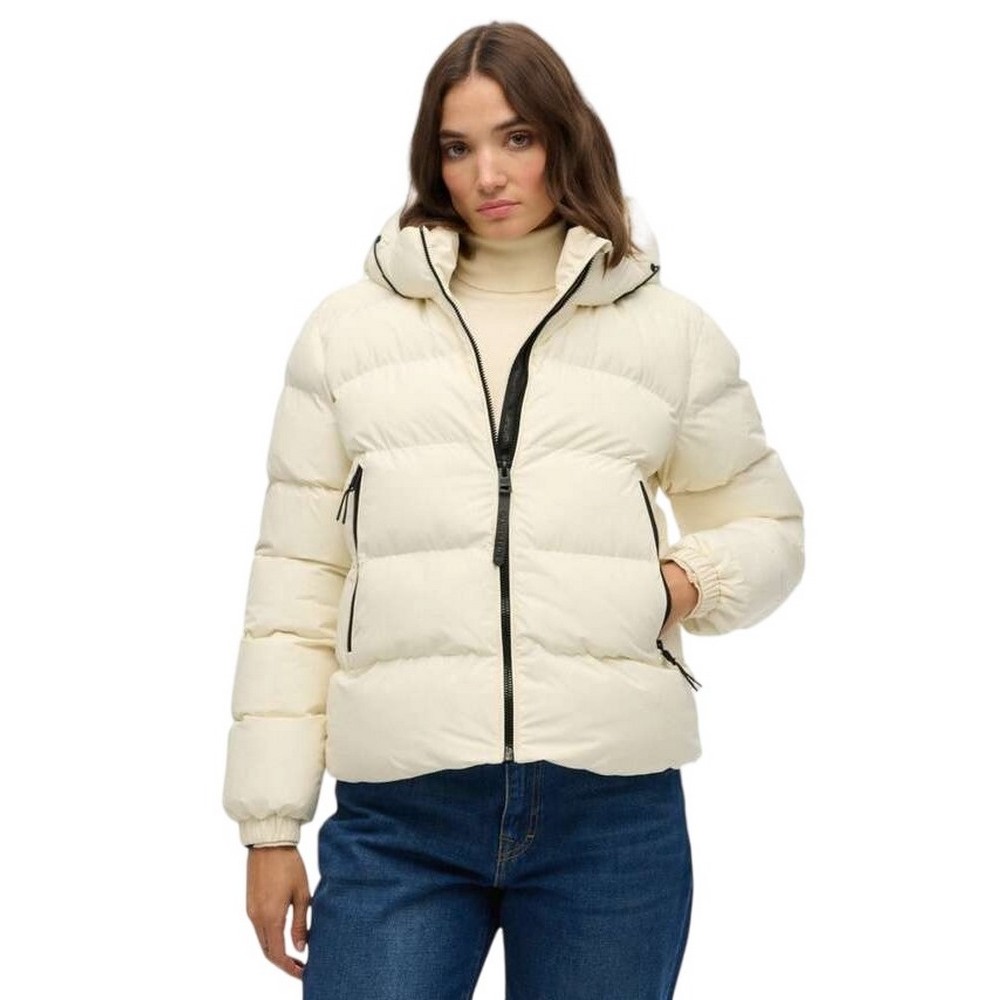 SUPERDRY D1 SDSW HOODED SPORTS PUFFER JACKET ΜΠΟΥΦΑΝ ΓΥΝΑΙΚΕΙΟ OFF WHITE