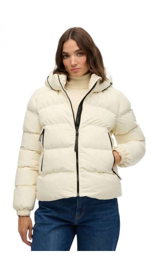 SUPERDRY D1 SDSW HOODED SPORTS PUFFER JACKET ΜΠΟΥΦΑΝ ΓΥΝΑΙΚΕΙΟ OFF WHITE